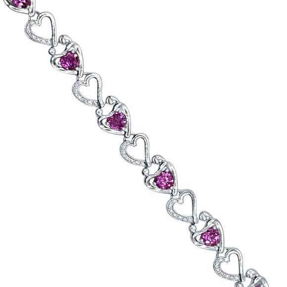 6.75 Ct Pink Topaz 925 Sterling Silver Mother-Child Heart-Shape Linked Bracelet - Picture 2 of 4